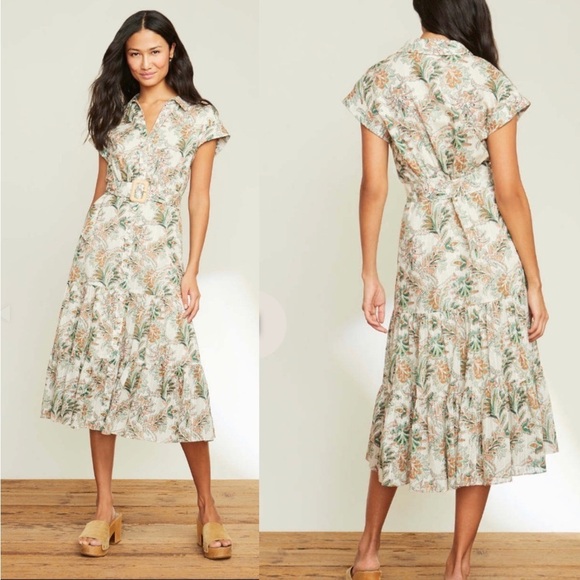 Veronica Beard Vanessa Belted Tiered Cotton-Voile Midi Dress Romantic,size 16 - Picture 1 of 16